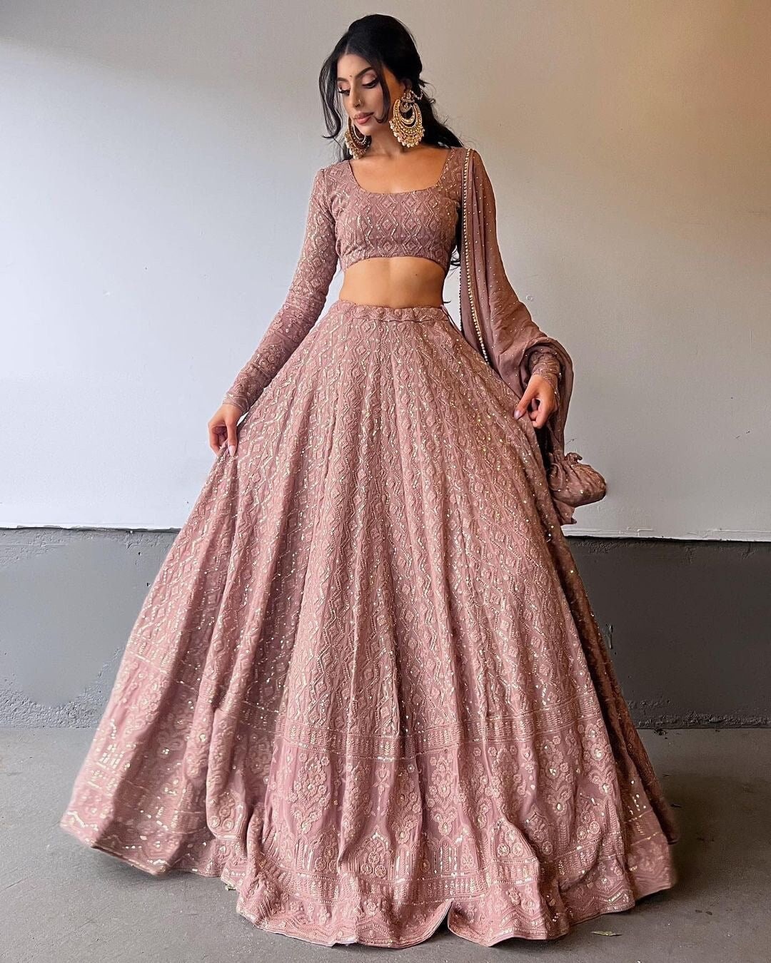 Beautiful Brown Lehenga Choli For Women - Main Image