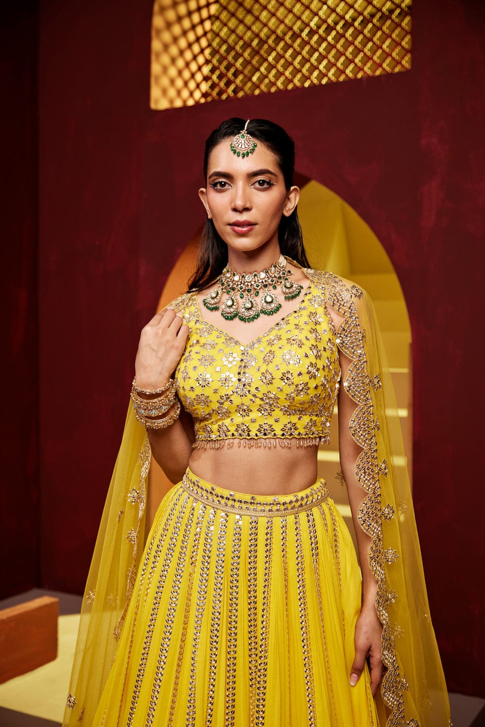 MULMUL-GEORGETTE-MORNI-YELLOW-HALDI-LEHENGA
