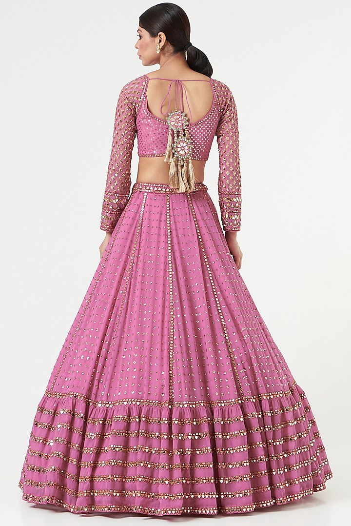 Buy Women Pink Sequin Embroidered Faux Georgette Lehenga