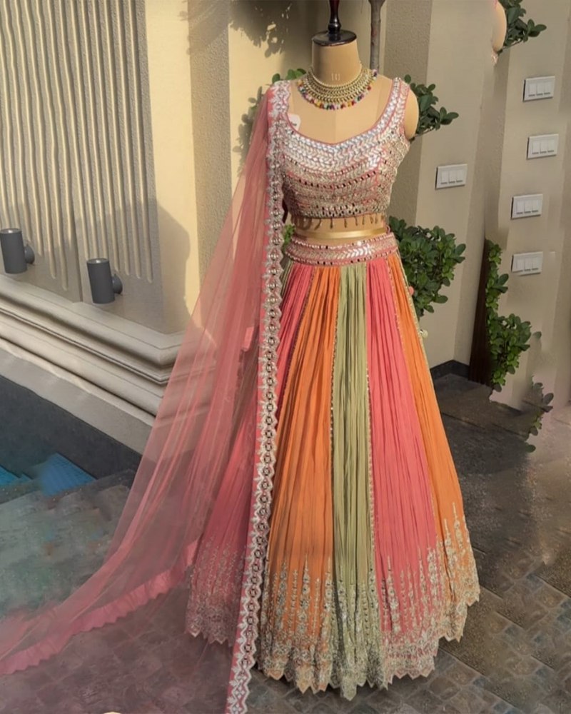 Stunning Semi-Stitched Georgette Malticolour Lehenga Choli