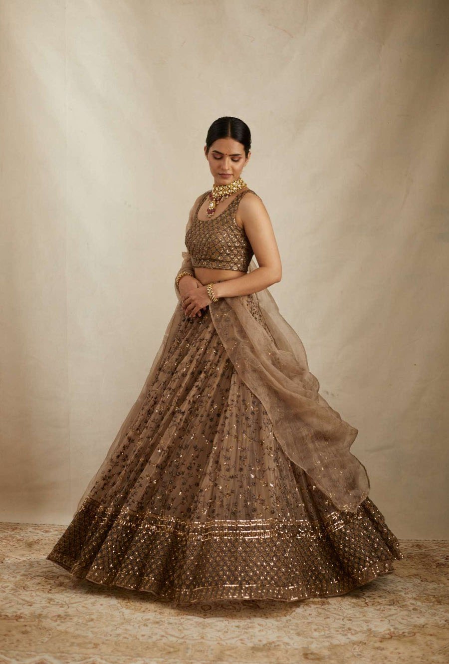 Party Wear Designer Brown Colored Lehenga Choli