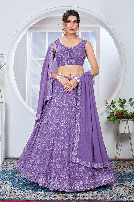LAVENDER COLOR SEQUINS WORK ON GEORGETTE FABRIC CHIC LEHENGA