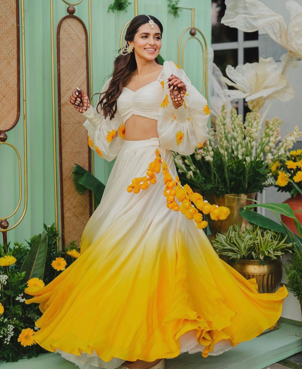 Yellow And White Organza Digital Print Lehenga Choli