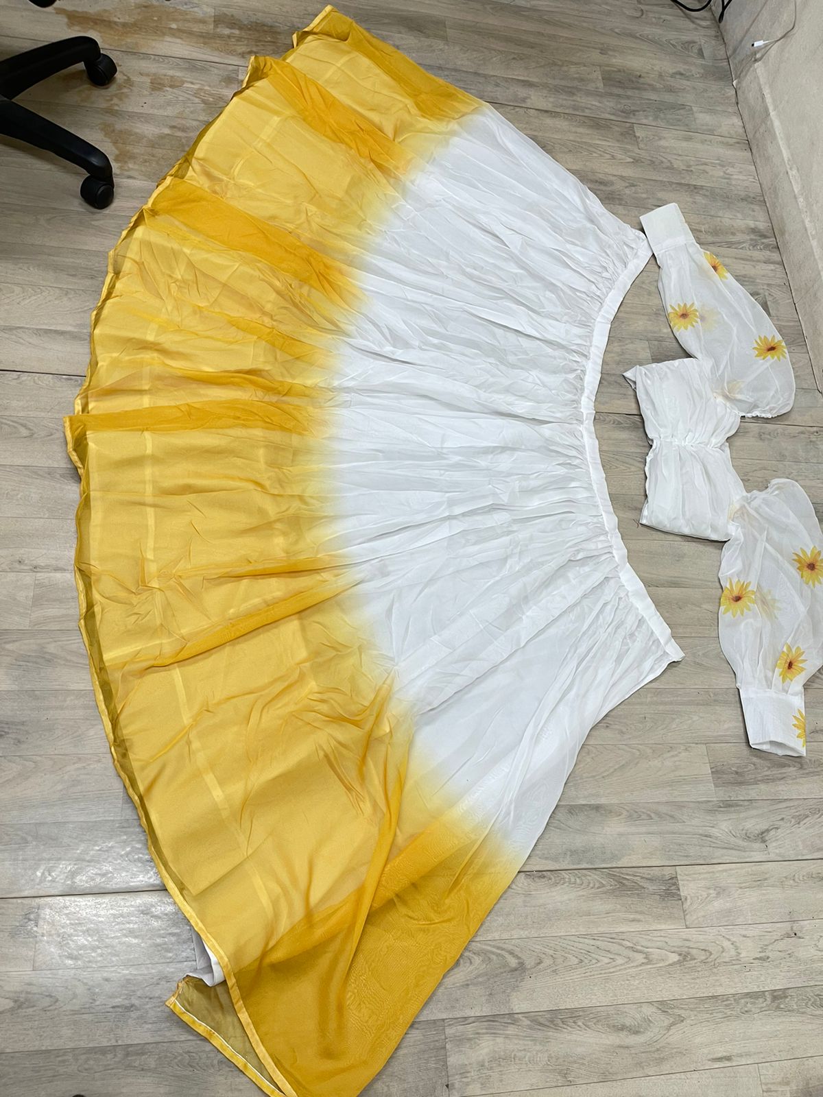 Yellow And White Organza Digital Print Lehenga Choli