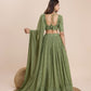 Mehendi Green Georgette Embroidered Sequins Lehenga With Choli And Dupatta Party Wear