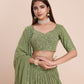 Mehendi Green Georgette Embroidered Sequins Lehenga With Choli And Dupatta Party Wear