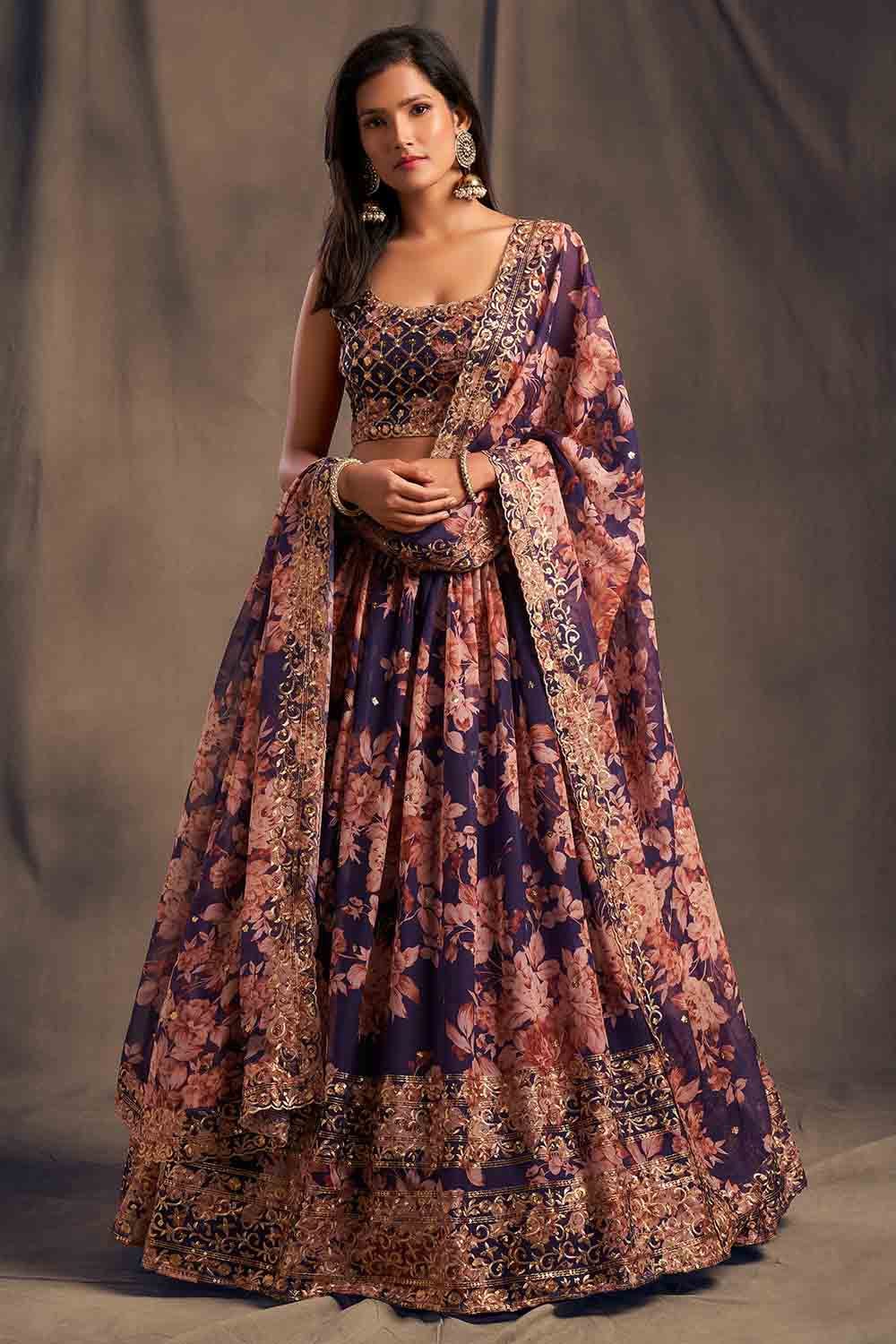 French Violet Lehenga Choli