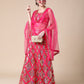 Rani Pink Embroidered Malai Satin Lehenga Choli for Parties