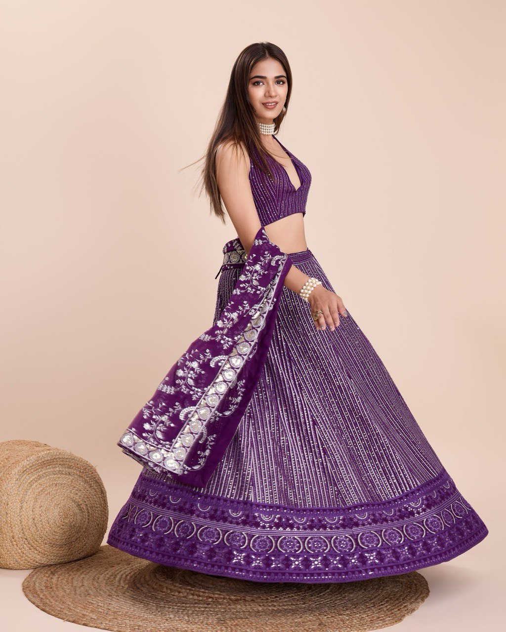 Wine Georgette Wedding A Line Lehenga Embroidered And Sequins Party Wear