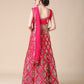 Rani Pink Embroidered Malai Satin Lehenga Choli for Parties