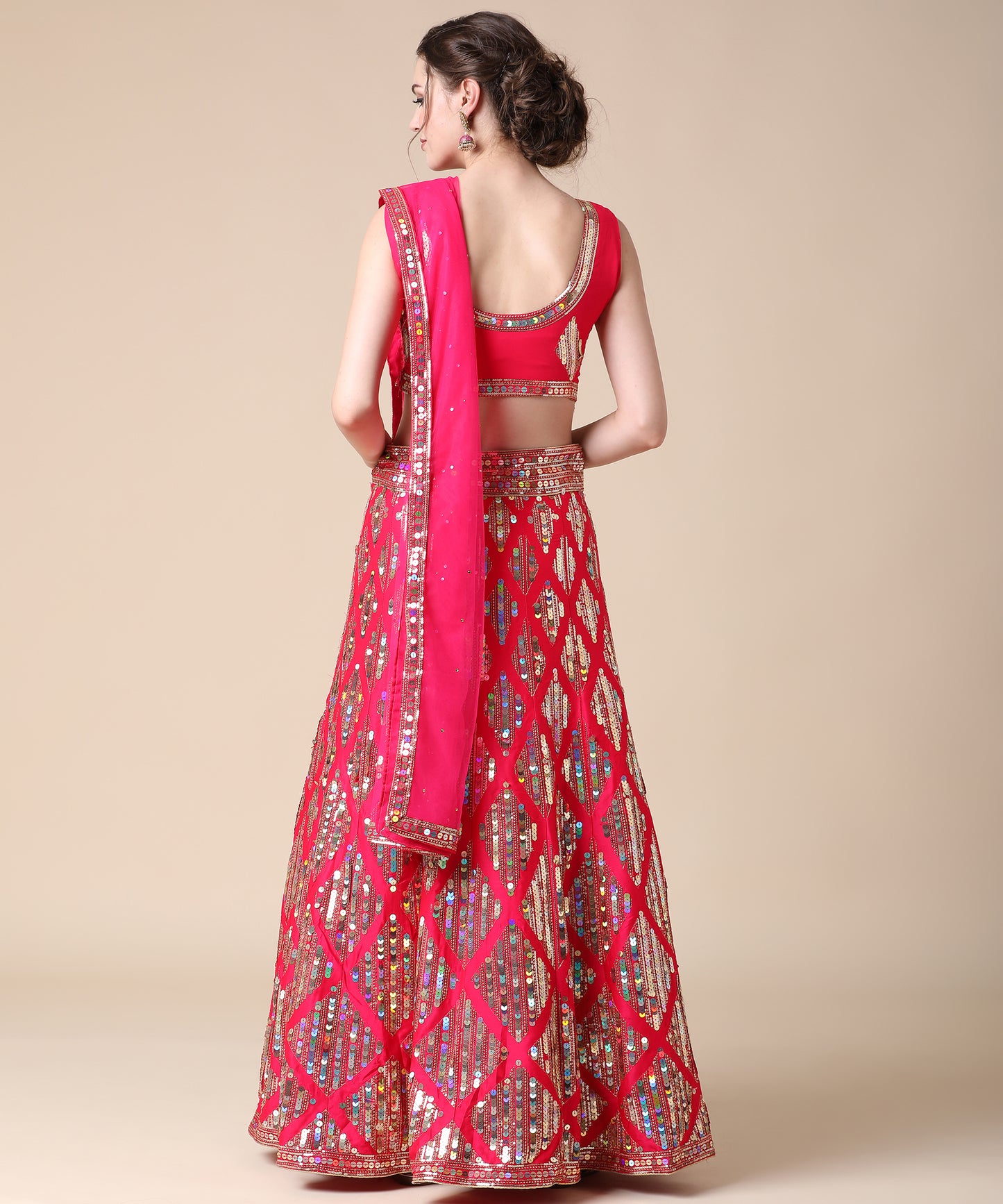 Rani Pink Embroidered Malai Satin Lehenga Choli for Parties