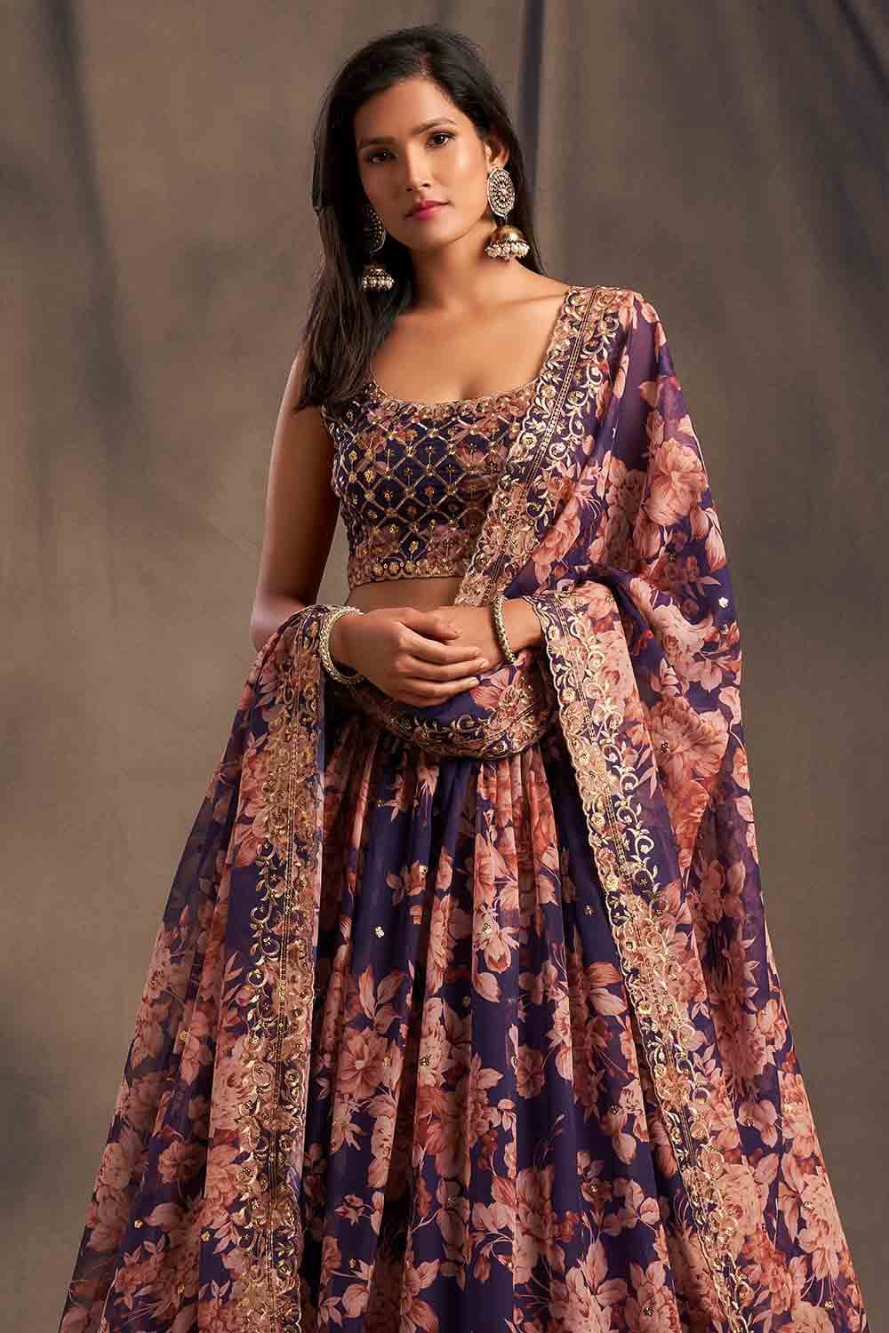 French Violet Lehenga Choli