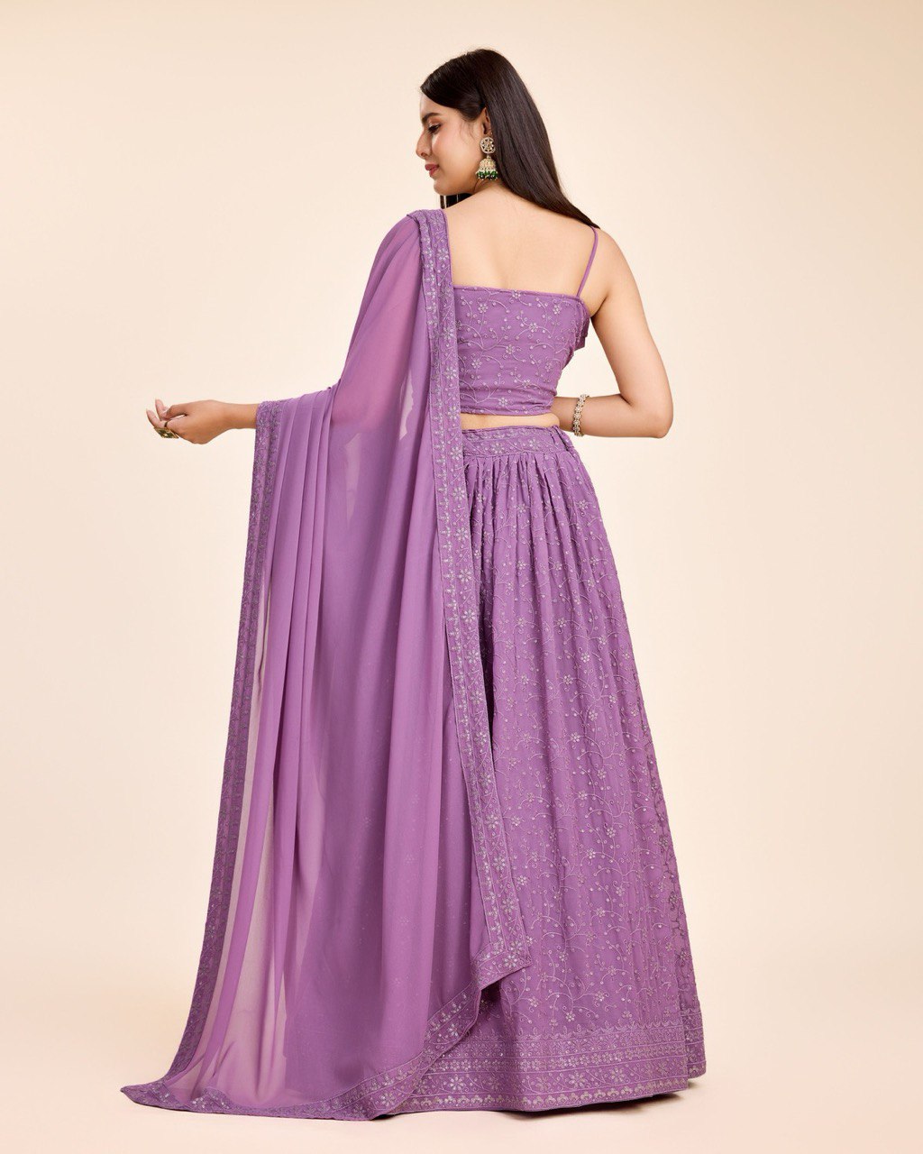 Lehenga With Choli And Dupatta In Lavender Georgette Embroidered Sequins Party Wear