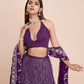 Wine Georgette Wedding A Line Lehenga Embroidered And Sequins Party Wear