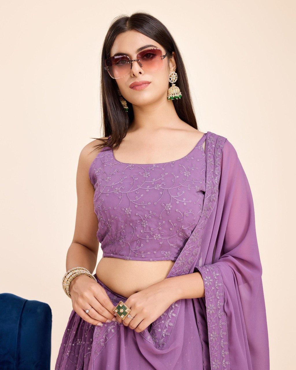 Lehenga With Choli And Dupatta In Lavender Georgette Embroidered Sequins Party Wear