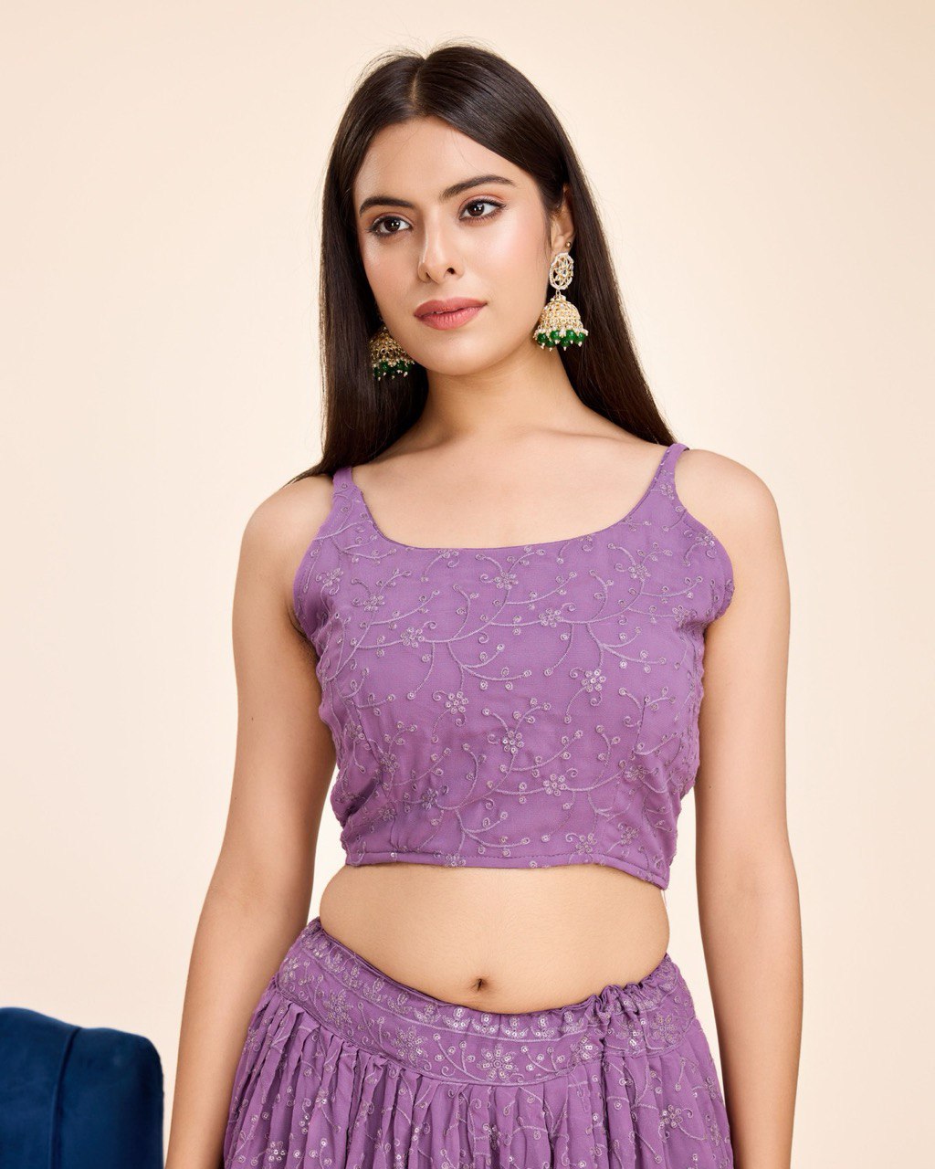 Lehenga With Choli And Dupatta In Lavender Georgette Embroidered Sequins Party Wear