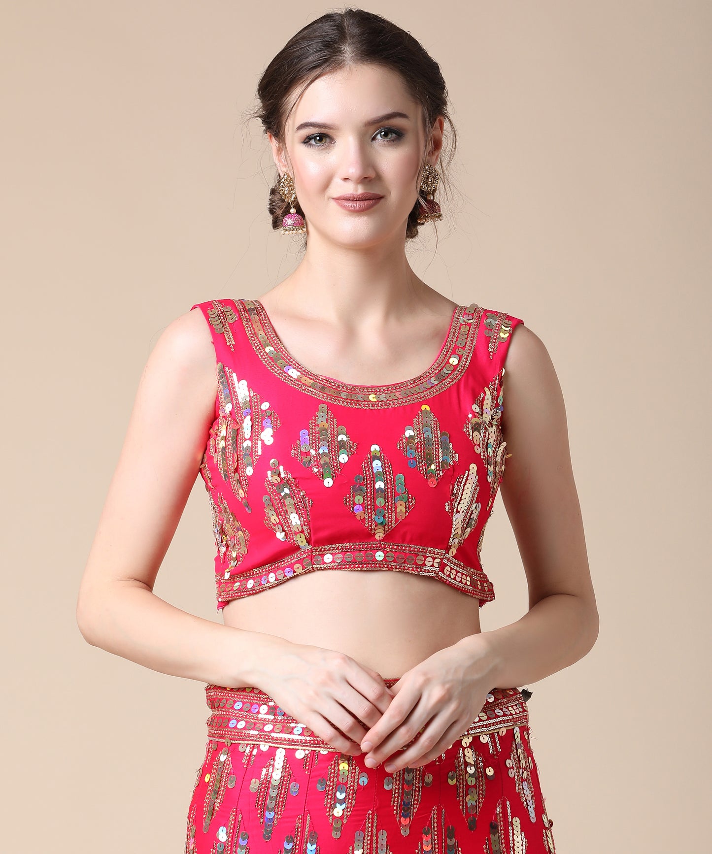 Rani Pink Embroidered Malai Satin Lehenga Choli for Parties