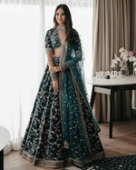BUY-WEDDING-GREEN-SEQUENCED-VELVET-LEHENGA