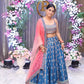 BLUE MULTI EMBROIDERED CHINON SILK LEHENGA CHOLI