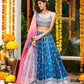 BLUE MULTI EMBROIDERED CHINON SILK LEHENGA CHOLI