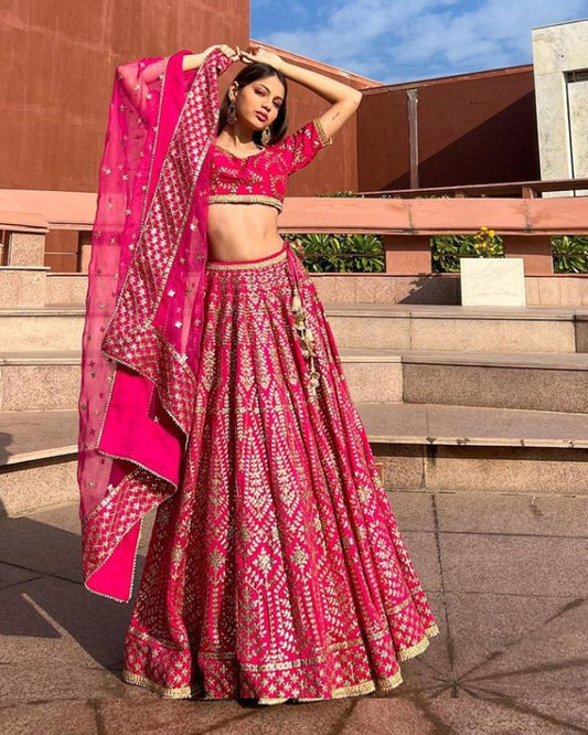 Rani Color Satin Silk Bridal Lehenga Choli