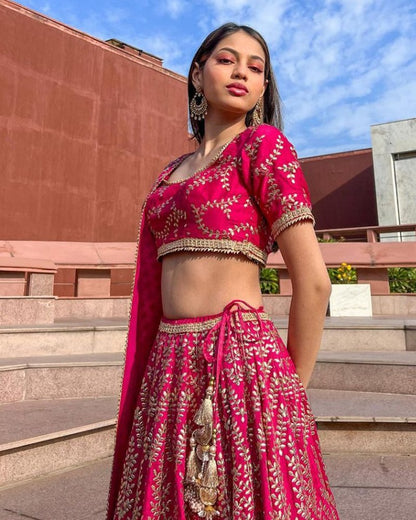 Rani Color Satin Silk Bridal Lehenga Choli