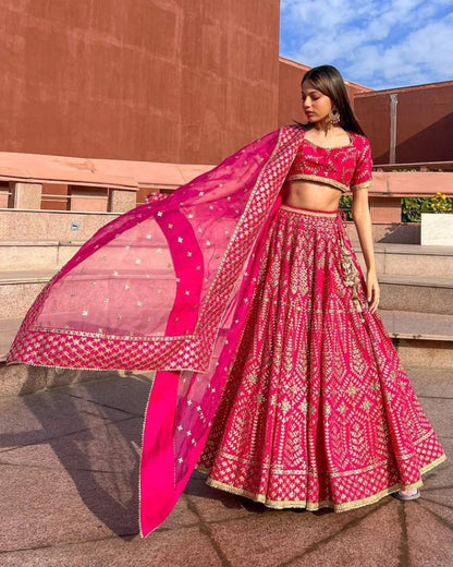 Rani Color Satin Silk Bridal Lehenga Choli