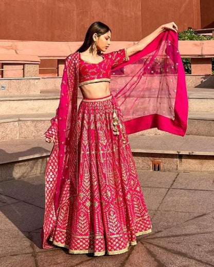 Rani Color Satin Silk Bridal Lehenga Choli