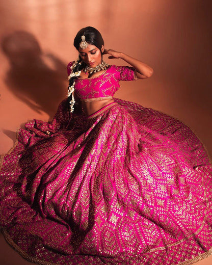 Rani Color Satin Silk Bridal Lehenga Choli