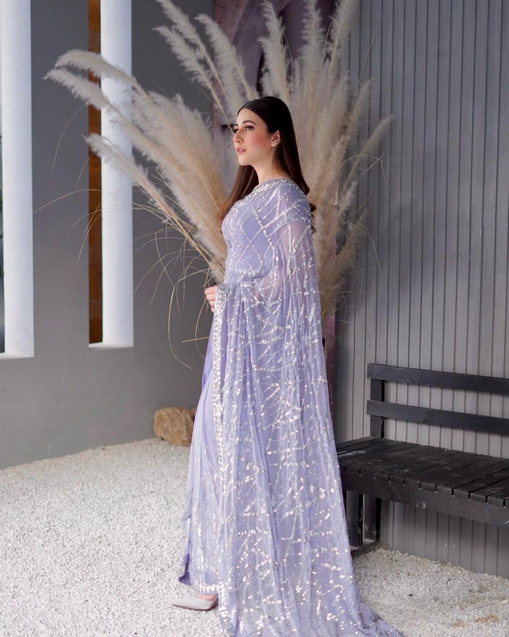 Magnificent light lavender colored designer sequence embroidered party wear saree