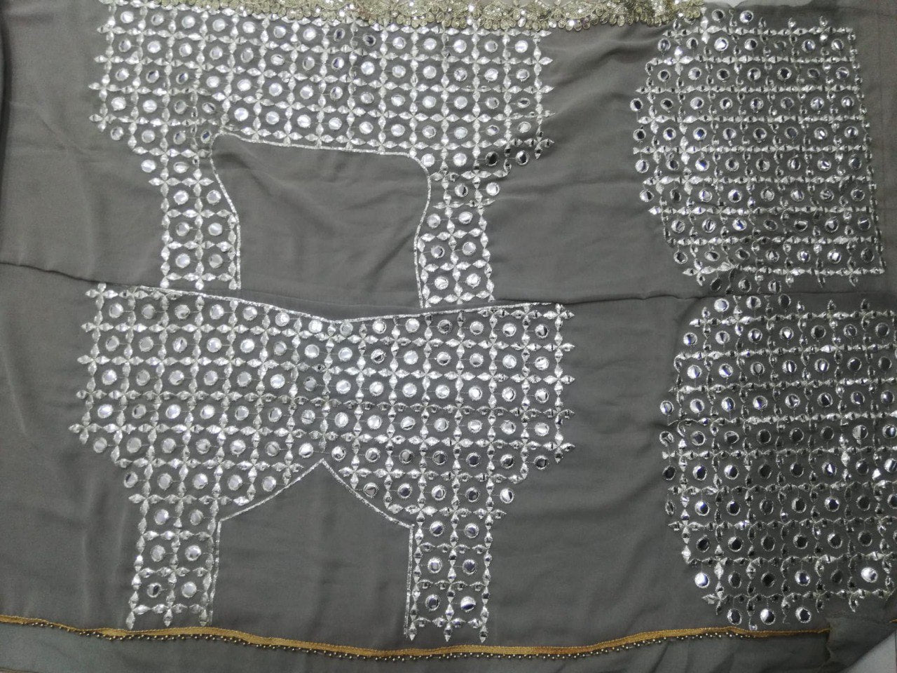 Fox Georgette Lehenga Choli Dupatta Set with Paper Mirror & Jari Work