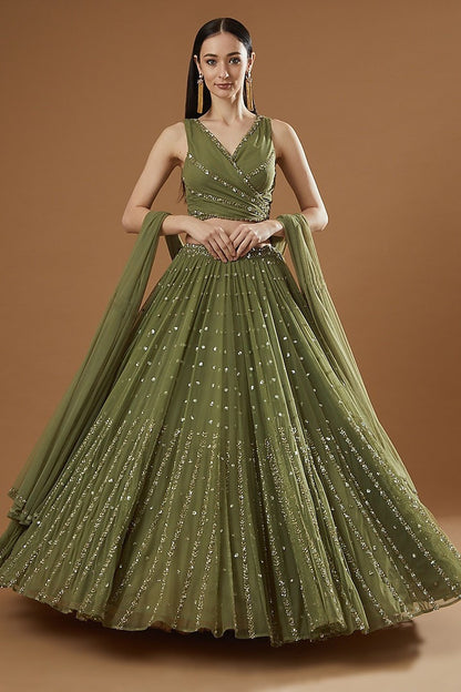 Gorgeous Georgette Lehenga Choli Dupatta Set with Jari Embroidery