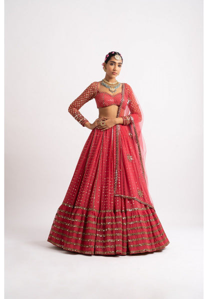 Buy Women Pink Sequin Embroidered Faux Georgette Lehenga
