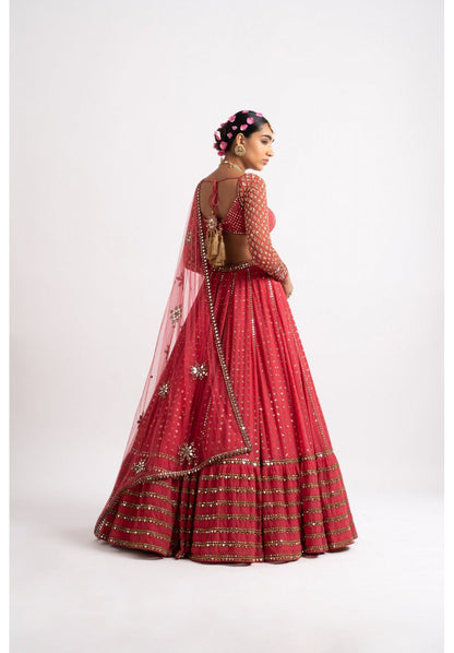 Buy Women Pink Sequin Embroidered Faux Georgette Lehenga
