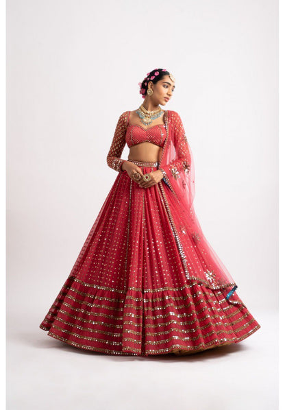 Buy Women Pink Sequin Embroidered Faux Georgette Lehenga