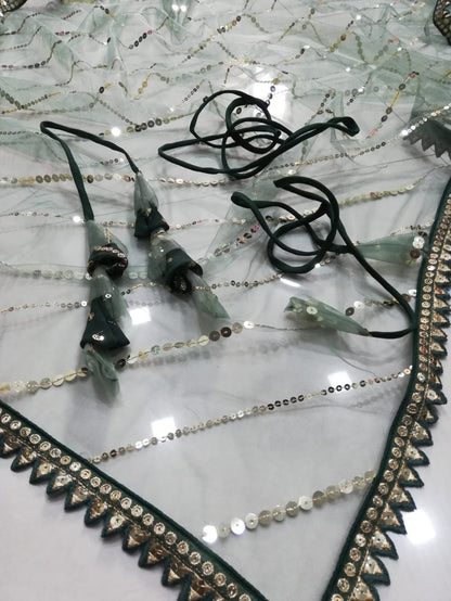 Green Sequin Embroidered Faux Georgette Lehenga