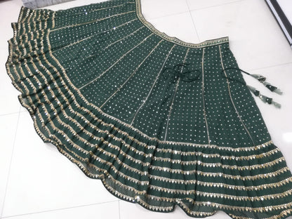 Green Sequin Embroidered Faux Georgette Lehenga