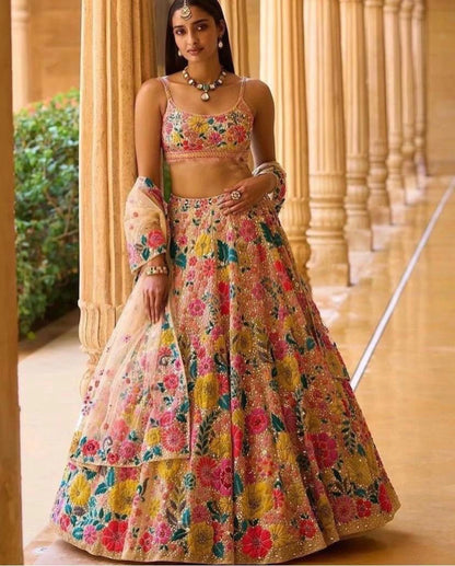 Floral Designer Trendy Party Wear Heavy Sequins Embroidery work lehengha choli