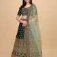 Green Satin Embroidered Elegant Lehenga Wedding Wear