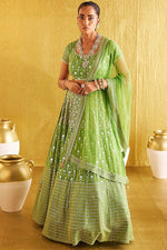 Green Banglori Silk Sequence With Thread And Jari Embroidery Work
