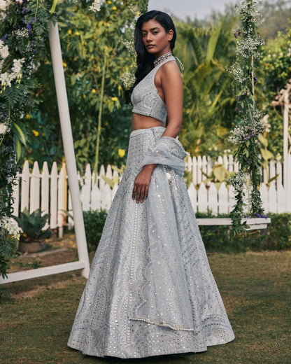 Grey Heavy Banglori Silk Sequence With Thread And Jari work lehengha choli