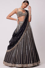 Black Linear Mirror Embroidered Lehenga Set
