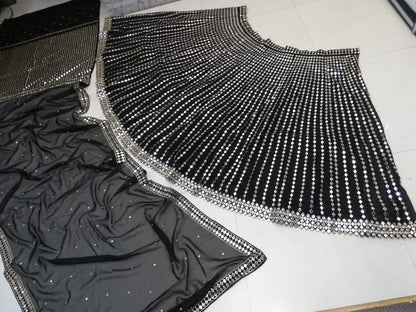 Black Linear Mirror Embroidered Lehenga Set
