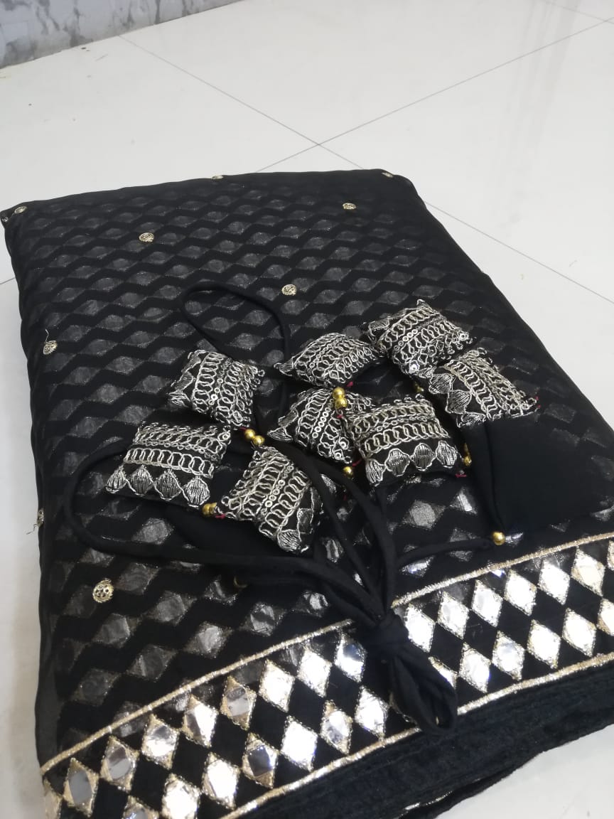 Black Linear Mirror Embroidered Lehenga Set