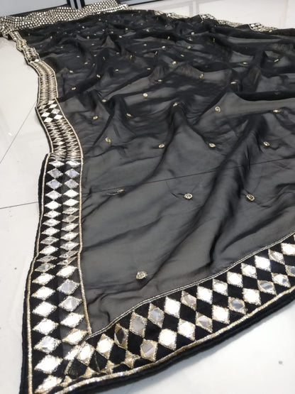 Black Linear Mirror Embroidered Lehenga Set