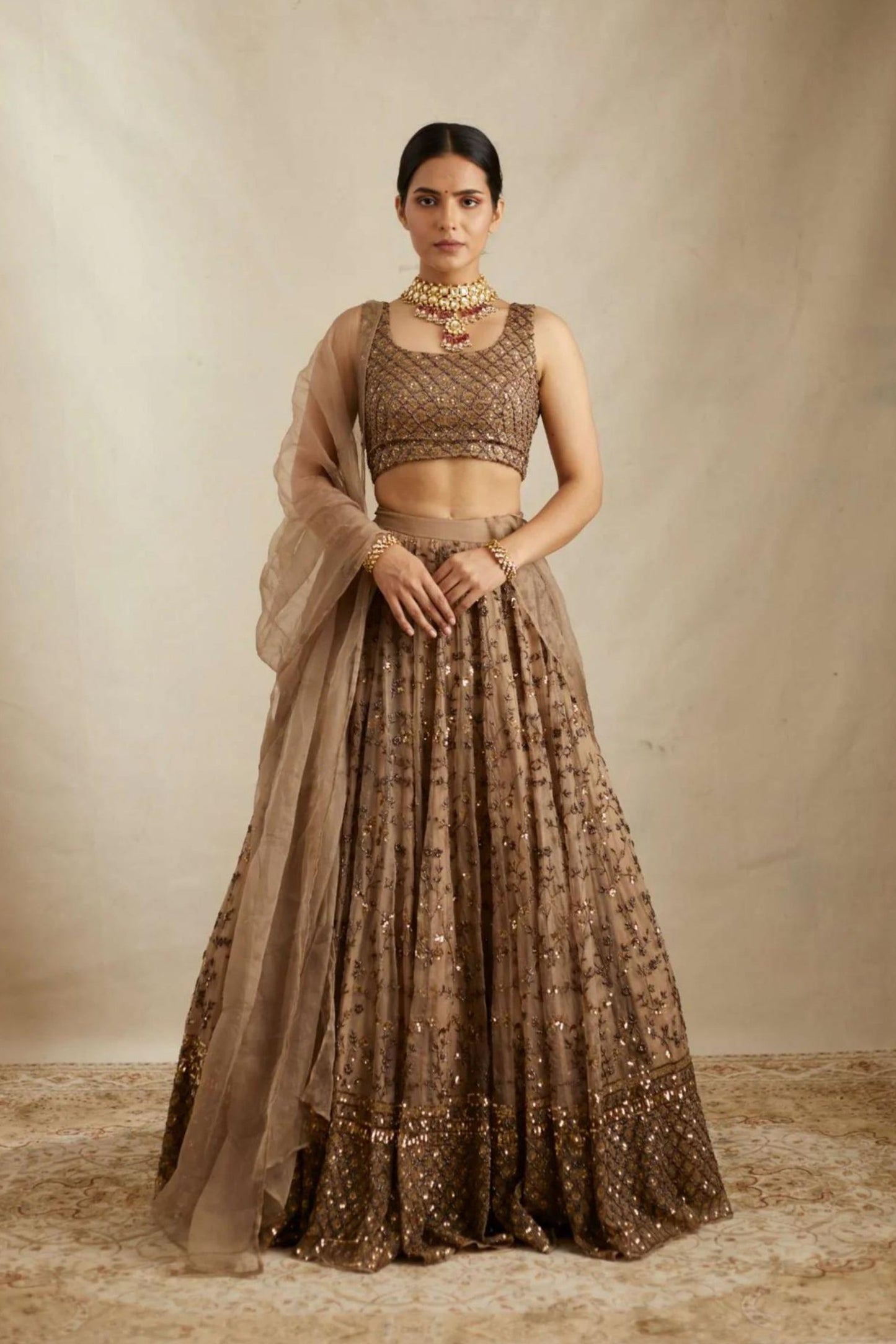 Party Wear Designer Brown Colored Lehenga Choli