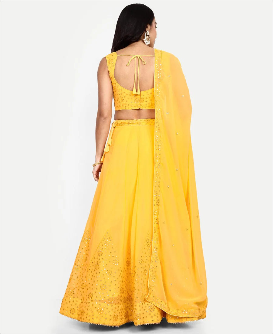 Yellow Colored Georgette Party Wear Lehenga Choli