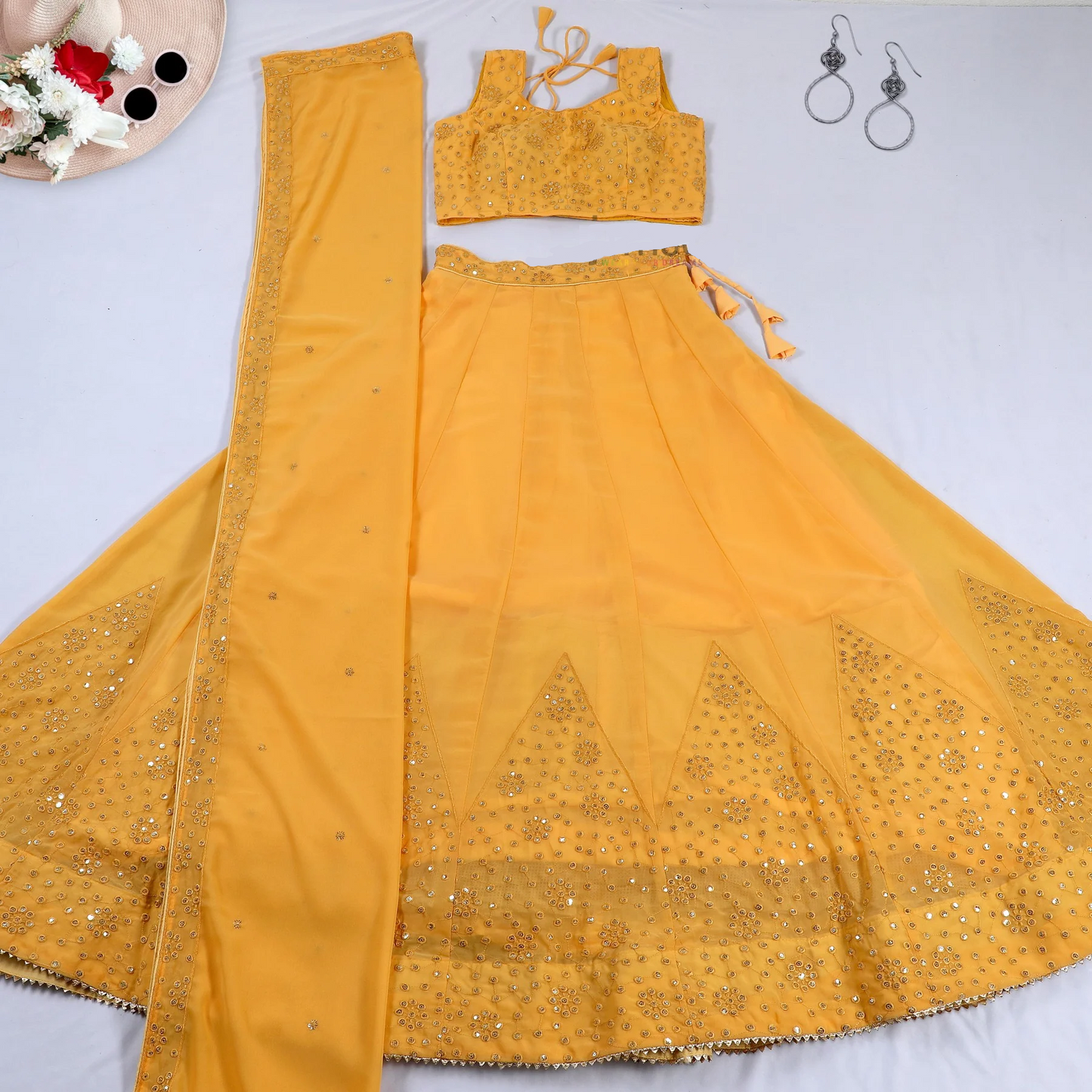 Yellow Colored Georgette Party Wear Lehenga Choli