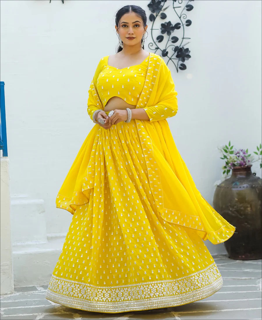 Yellow Georgette Sequence Work Designer Lehenga choli