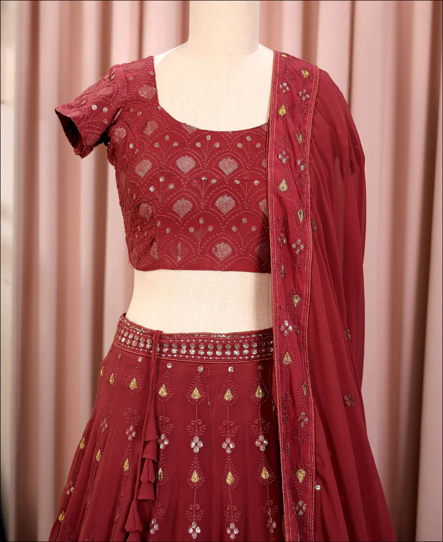 Georgette Sequence Work Designer Wine Berry Color Lehenga choli